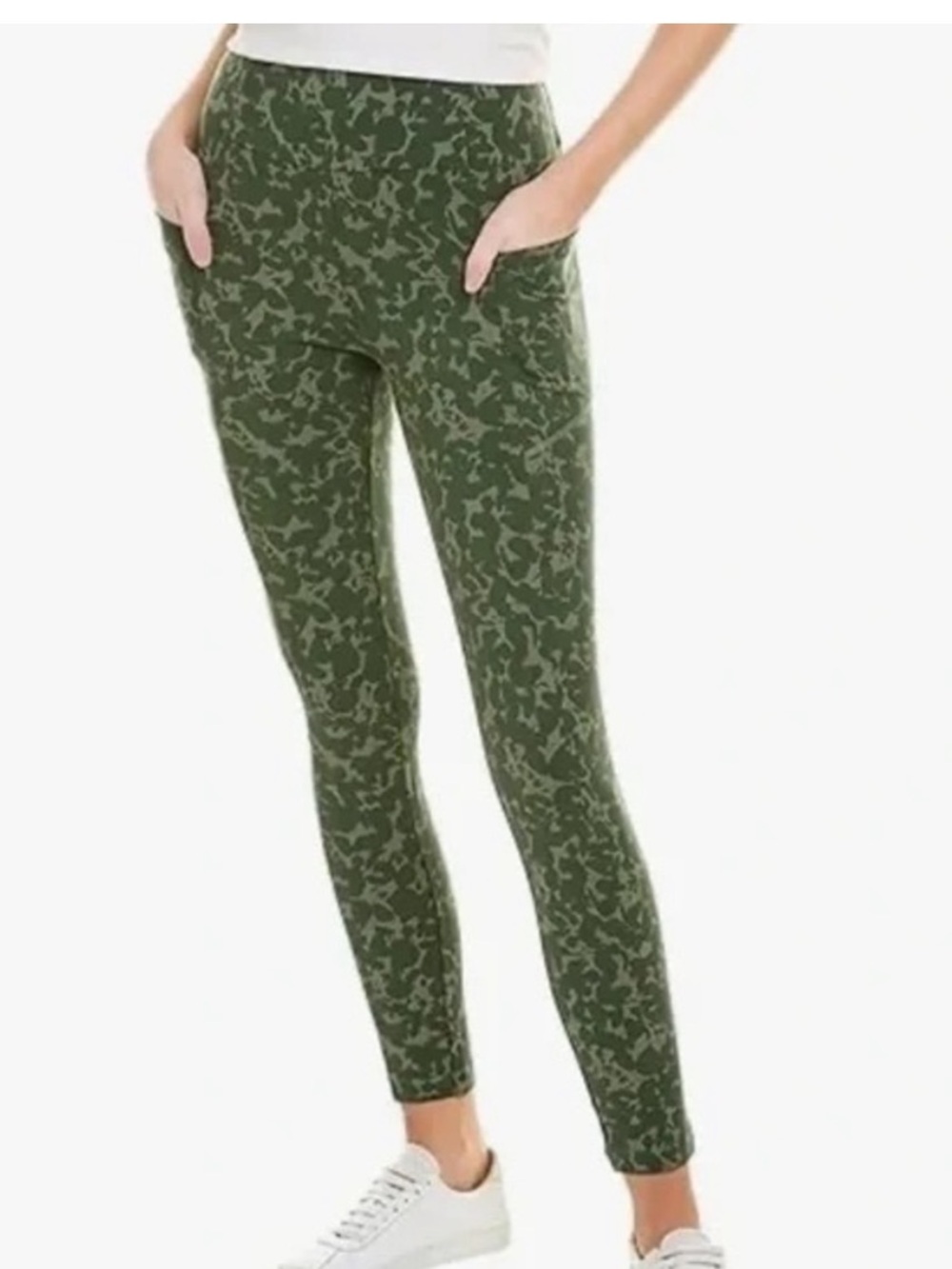 CAbi Olive Green Printed High-Rise Leggings